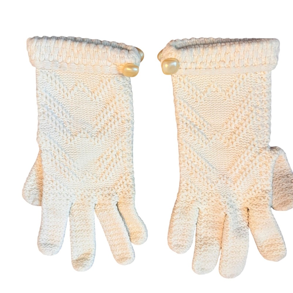 Vintage Childrens/Womens Knit Gloves Pearl Buttons Retro Glam‎